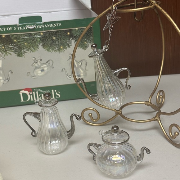 Dillards Trimmings Set of 3 Tea pots Blown Glass Ornaments - Picture 13 of 15